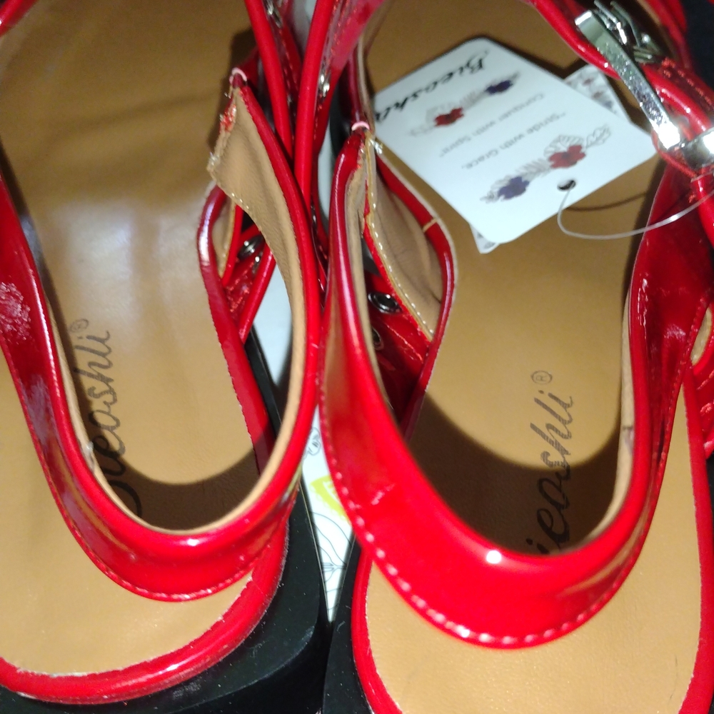 Chic Red Buckled Flats for Women - Picture 8 of 17